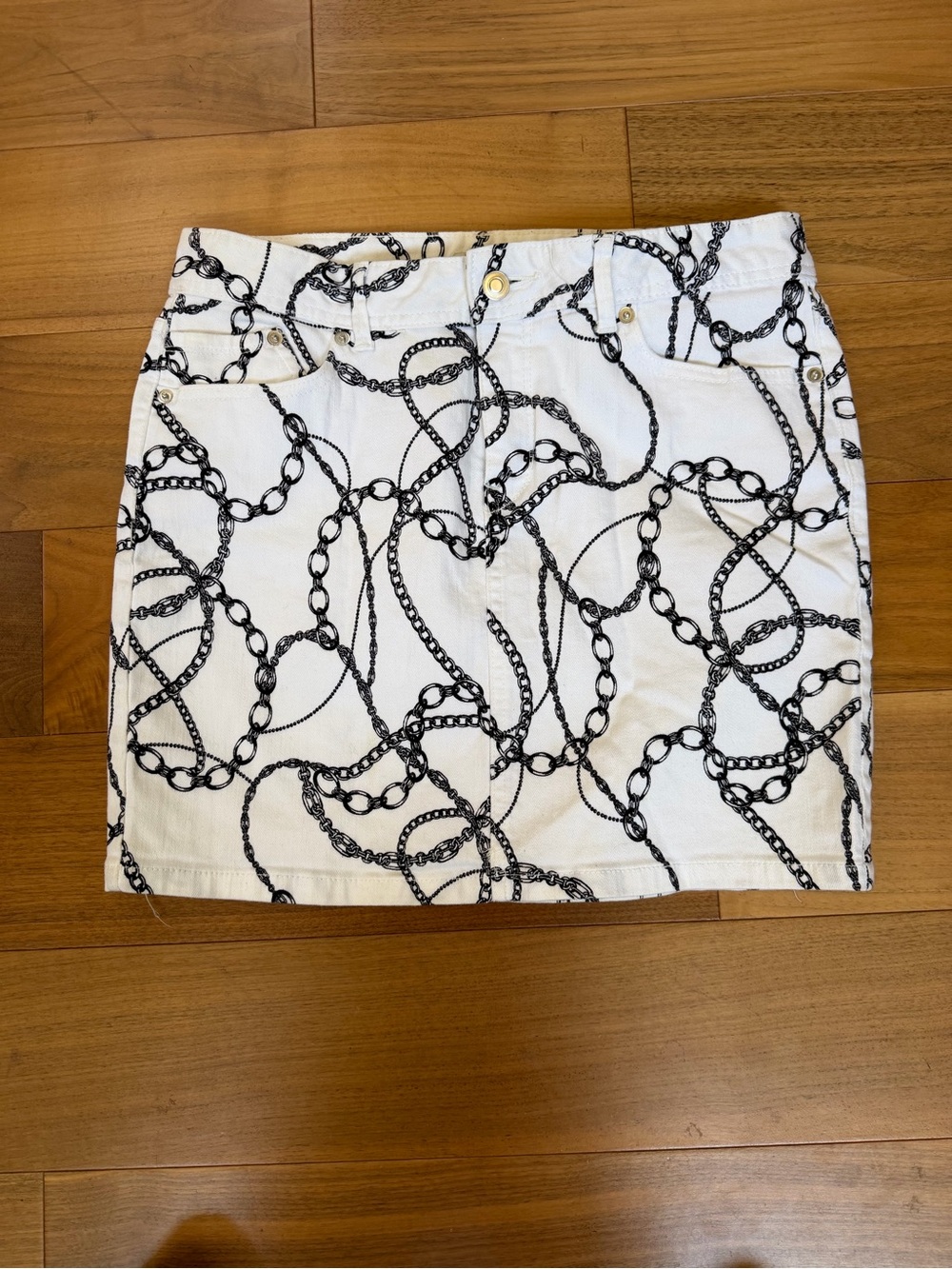 ✨ Vintage Y2K Caché Status Chain Print Denim Mini Skirt ✨
